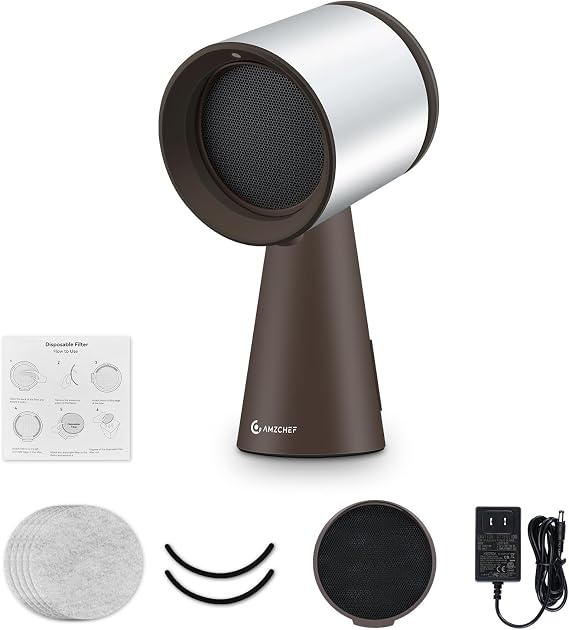 AMZCHEF Portable Range Hood, 3-Speed Desktop Exhaust Vent Fan, Silver brown | Desktop kitchen vent fan with large oil cup, washable aluminum filter. Low-noise, 3 speeds. Ideal for indoor BBQ,RV