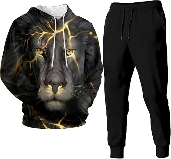 Wolf 3D Printed Hoodie Pants Suit Autumn Winter Casual Sweashirt Pullover Tracksuit Set for Men Women Youth