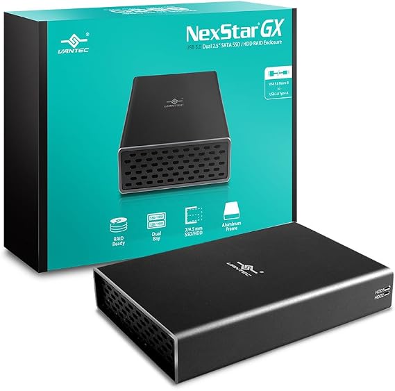 Vantec Nexstar GX USB 3.0 Dual 2.5" SATA SSD/HDD RAID Enclosure, Black (NST-272S3-BK)