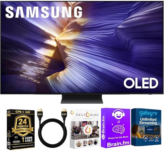 Samsung OLED S90F 4K Smart TV Bundle Ultra Thin Design, HDR+, 144Hz Gaming, Alexa Built-in, AI Upscaling w/AUX HDMI Cable, 2-Year Protection, Streaming Apps (65, Inches)
