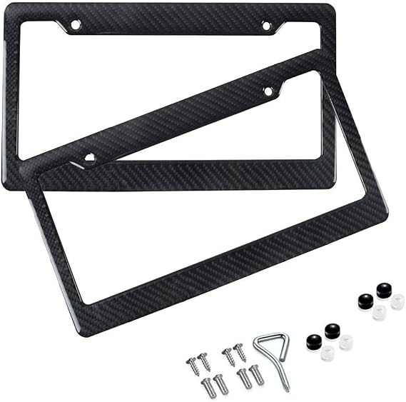 BLVD-LPF OBEY YOUR LUXURY Black Plastic Gloss Real Carbon Fiber for Auto Vehicle Truck Van License Plate Frames Wide Style [Pack 2 pcs]