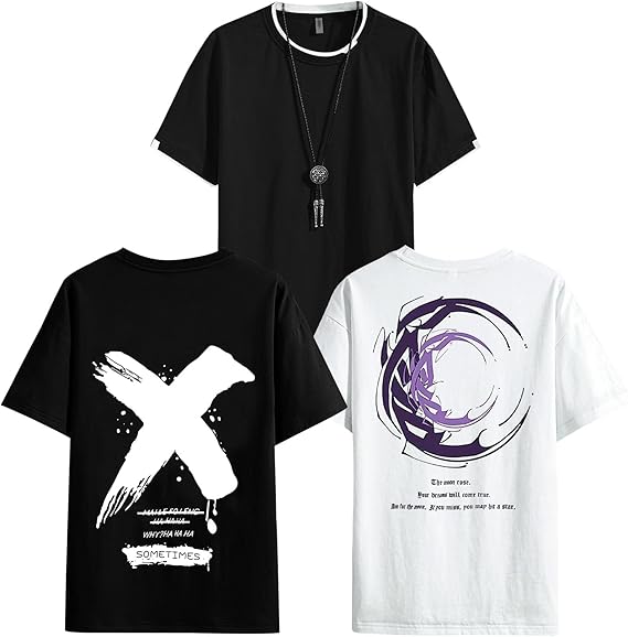 3 Pack Men's Short Sleeve Crewneck Cotton T-Shirt Moisture Wicking Graphic Print Casual Athletic Shirts