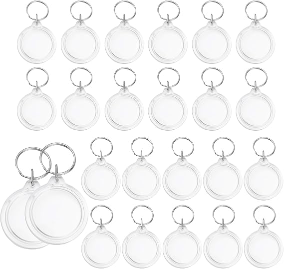 25 Pack Clear Blank Acrylic Photo Insert Picture Frame Keyring Key Chains Keychains Insert Personalised Custom Keychains with Split Ring for Family & Friends Gifts DIY Craft