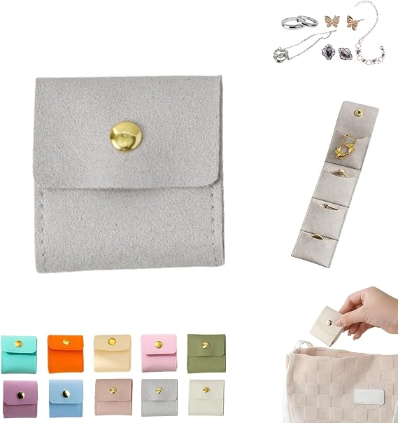 Mini Travel Jewelry Bag, Travel Jewelry Case, Portable Mini Jewelry Organizer, Foldable Travel Jewelrys Pouch for Earrings, Rings, Necklaces, Chain Bracelets, Brooches (Gray)