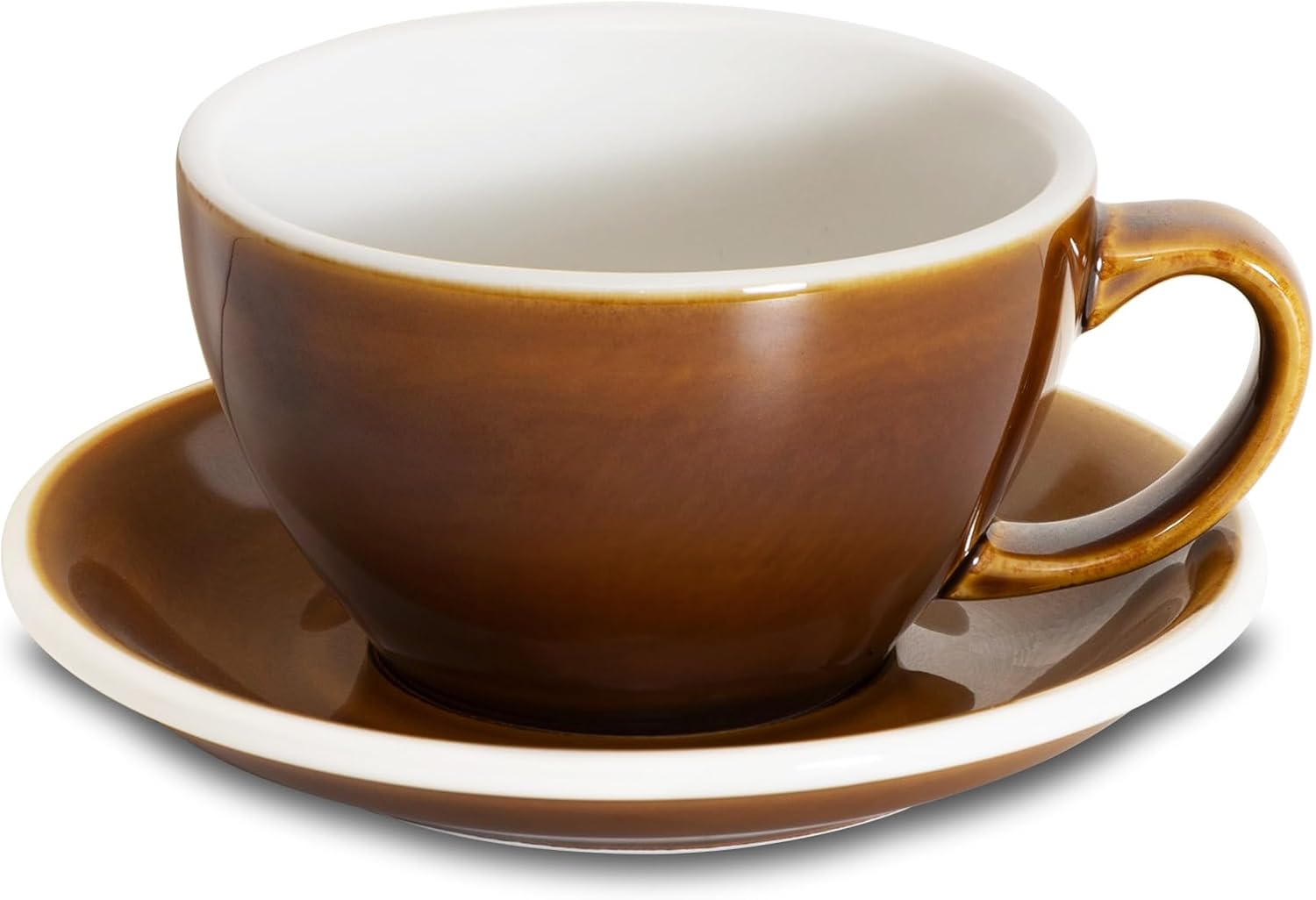 Coffee Cup Ceramic, 10 oz Latte Art Cup with Saucer for Cappuccino, Tea, Espresso, Thick - walled stoneware Cappuccino mug Set for Cafe and Barista - Potters Colours Caramel, 10OZ