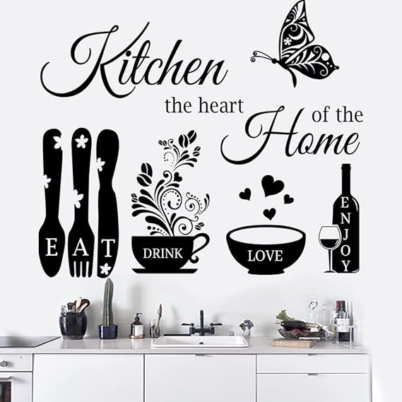 Kitchen Wall Stickers - The Heart of The Home Quotes Decals, Vinyl Wall Sign Art Decor for Dining Room and Living Room
