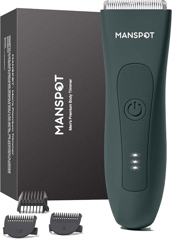 MANSPOT Pubic Hair Trimmer for Men(Tropical-Green), Replaceable Ceramic Blade Heads, Waterproof Wet/DryTrimmer for Men, 90 Minutes Shaving