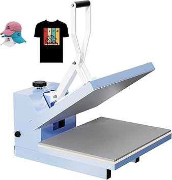 Heat Press, 16x20 Inch Machine, Fixed Clamshell Heat Transfer Machine for T-Shirts, Hats, Bags, Sublimation with Digital Display, 110V US Plug, Mist Blue