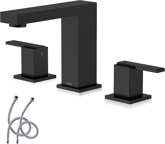 KENES 8 Inch Matte Black Widespread Bathroom Faucet 2 Handle 3 Hole