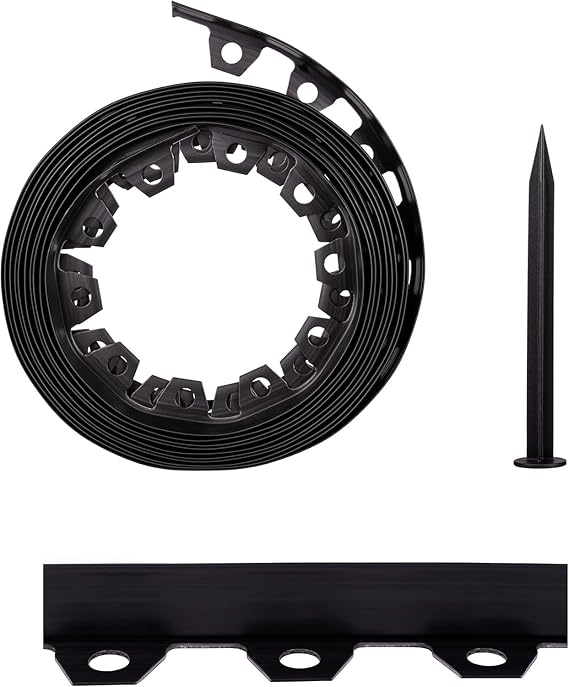 Lawn Edging Border 32ft 4cm High With Pegs, Flexible Garden Edging Border Strip, Garden Borders Edging For Flowerbeds, Border Edging Garden Divider, Black Plastic Landscape Roll