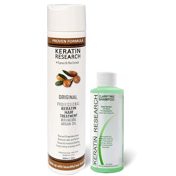 KERATIN RESEARCH Brazilian Keratin Hair Treatment Straightening Professional Results Complex Blowout with Argan Oil Improved Formula and Fragrance Queratina Keratina Brasilera Tratamiento (14OZ)