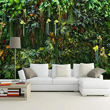 Wallpaper 3D Decoration Living Room Wall Decoration Murals Green Leaves Bedroom 3D Wallpaper Paste Living Room The Wall for Bedroom Mural- 55"X 27")