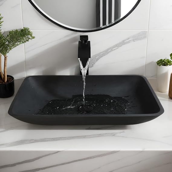 22 Inch Black Bathroom Glass Vessel Sink Set