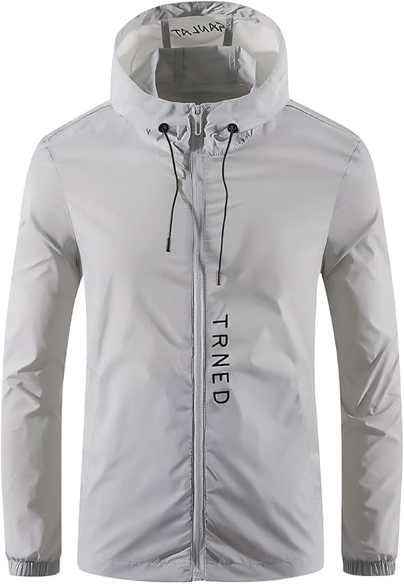 Thatrich Raincoat for Men Lightweight Waterproof Rain Jacket Hooded Zip Up Shirt Slim Fit Hoodie Hiking Fishing Outdoor Wear