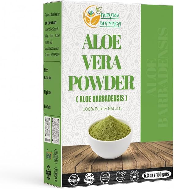 Herbs Botanica Aloe Vera Powder for Hair Growth, Skincare, Haircare, Moisturizing, and Soothing Aloe Barbadensis Vegan NO GMO 5.3oz /150g