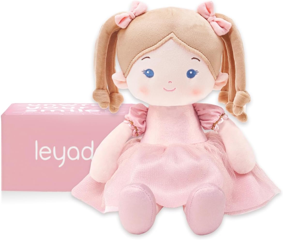 LeyaDoll Soft Baby Doll Toys 12'', My First Baby Rag Doll for 1 Year-Old Girl Birthday Gift, Christmas Plush Toys Gift for Toddler Kids Infants -Mini Princess Coral-Pink