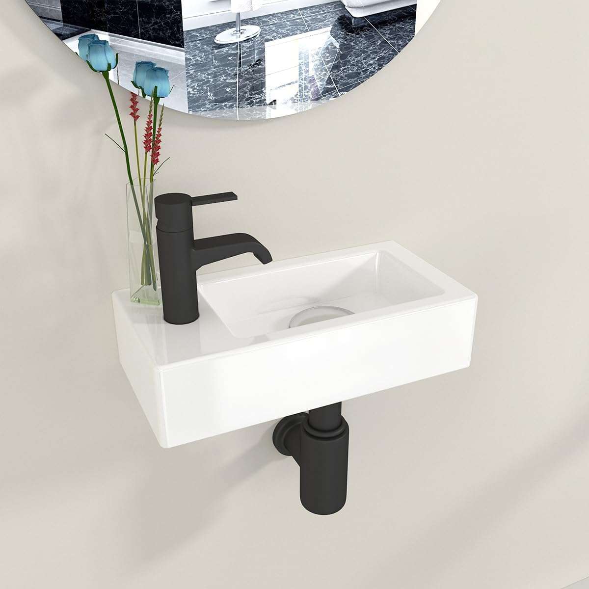 Plumbsys Bathroom Wall Hung Sink Ceramic Small Cloakroom Wash Basin Sink Left Hand