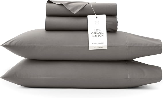 BOLL & BRANCH Signature Hemmed Sheet Set, King + Standard, Stone | Luxury 100% Organic Cotton - Buttery Soft and Breathable - Includes 1 Flat, 1 Fitted, 2 Standard Pillowcases