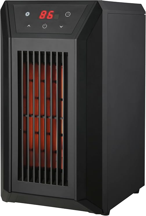 Comfort Glow Space Heater, Portable Quartz Heater with Remote - QDE1250 | 6 Infrared Quartz Elements Space Heater for Indoor Use, 1500 Watts, Thermostat, 3 Heat Settings, Safety Tip Over Shut Off