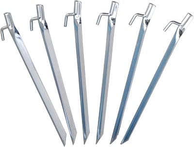 AceCamp Steel V Peg Tent Stakes, Camping Nail Spikes wHooks, Pitching Pop-Up Tent & Canopies, Heavy-Duty, No Slipping, Anchor, Hard to Bend. for Outdoor, Hiking, Tarp, Gardening