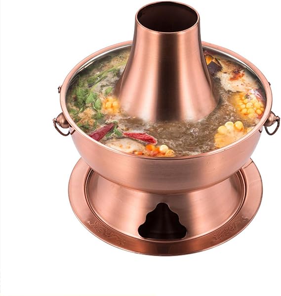Hot Pot, Chinese Charcoal Hotpot, Chinese Copper Hot Pot, Pure Copper Thick Mongolian Cattle Hotpot, For Family Dinners Gatherings Barbecues Outdoor Cooker Picnic,30CM