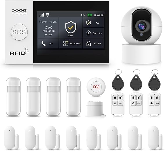 PGST Home Alarm System 4G/Wi-Fi Home Security System with 4.3 Inch Touchscreen and HD Camera Door and Window Contacts Motion Sensors Instant App Notifications
