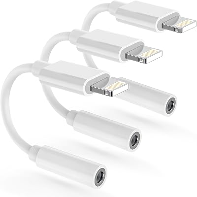Apple MFi Certified] Lightning to 3.5mm Headphone Jack Adapter Built-in DAC Chip, Hi-Fi Audio Aux Adapter for iPhone 14131211XXSXR87, iPad, iPod - Car Aux, Home, Travel, Gym Use 3Pack White