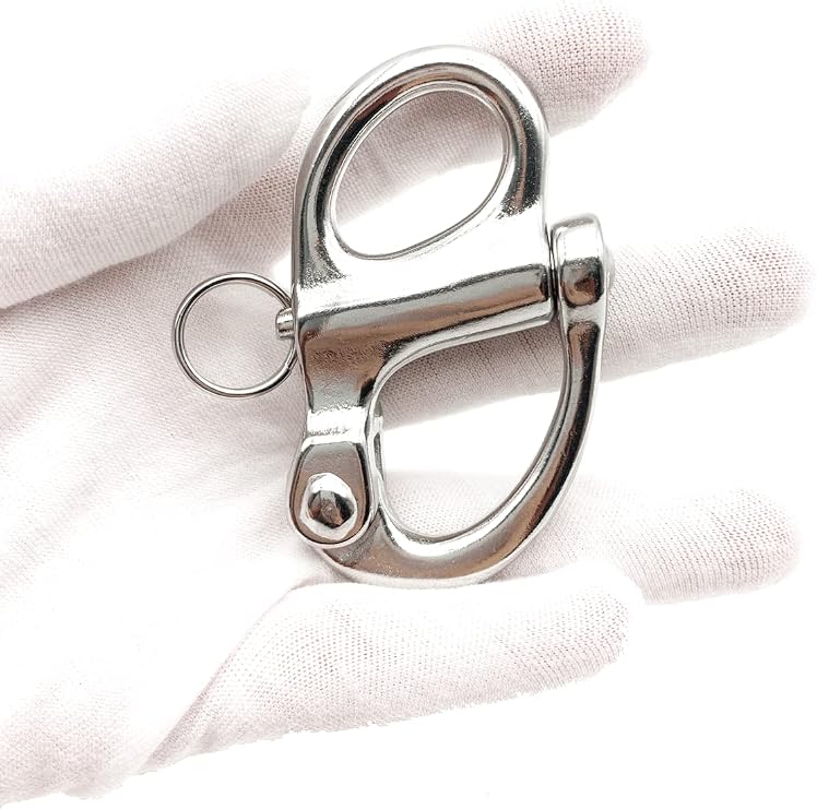 Stainless-Steel Quick Release Shackle - Fixed Bail Snap Shackle,Ideal Connector for Sail Boats, Helicopters, Mountaineering, Rock Climbing, Swings, Pet Chains, etc.