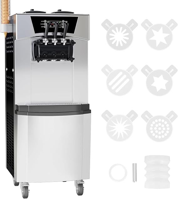 Commercial Ice Cream Machine,2200w Soft Ice Cream Machine With Lcd Touch Screen - 3 Flavors, 5.8-8 Gal/Hr Output, Auto Cleaning - Vertical Design For Restaurants, Snack Bars, Home Use