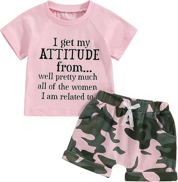 Toddler Girls Clothes 1T 2T 3T 4T 5T Summer Outfits Shirts Camo Shorts Set
