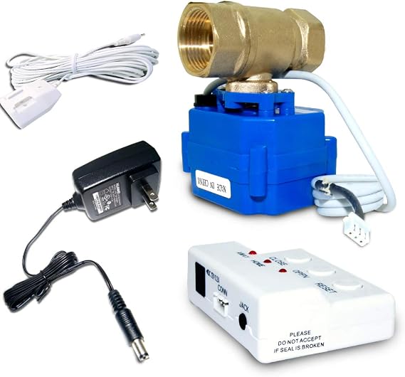 E-SDS Water Leak Detector with Shutoff Valve,Sensors and Sounds Alarm | Automatic Water Leak Shut Off Valve System,for Pipes 3/4 NPT,Flood Prevention for Laundry,Water Heaters and More