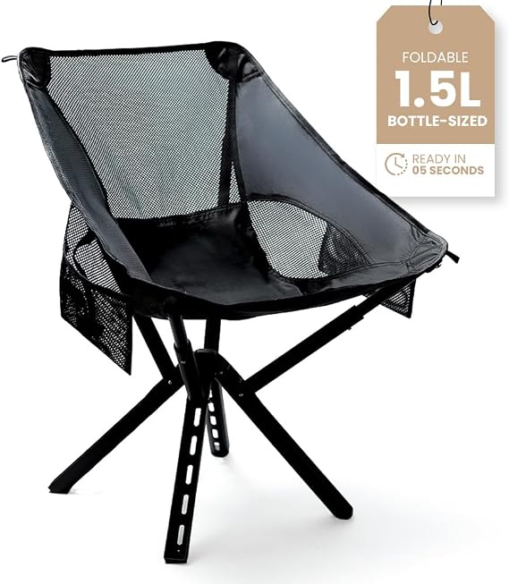 Campster2 Folding Camping Chair Portable High Chair | 265 Lbs Capacity | Camping Essentials for Beach, Hiking & Car Camping | Compact Outdoor Chair with Carry Bag | Comfortable & Durable (Black)