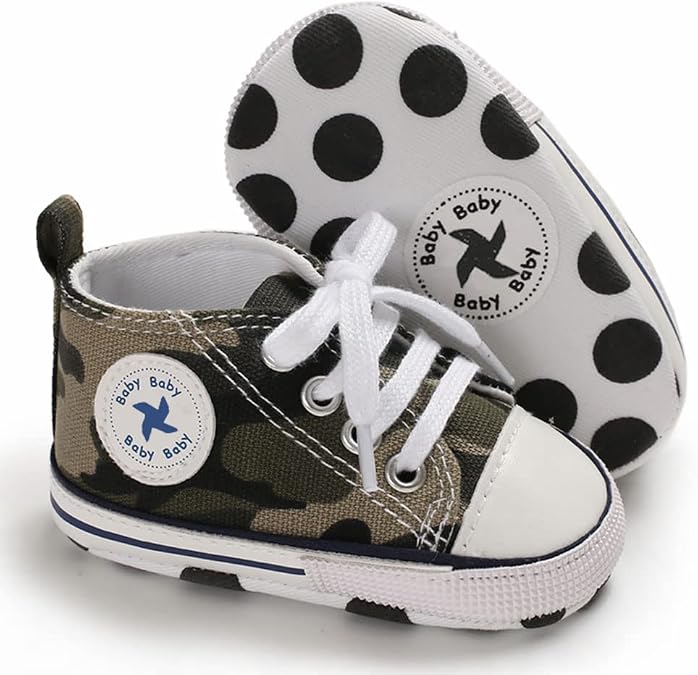 Sekantrol Unisex Baby Girls Boys Shoes Infant Soft Sole Canvas Newborn First Walkers High Top Anti-Slip Sneakers
