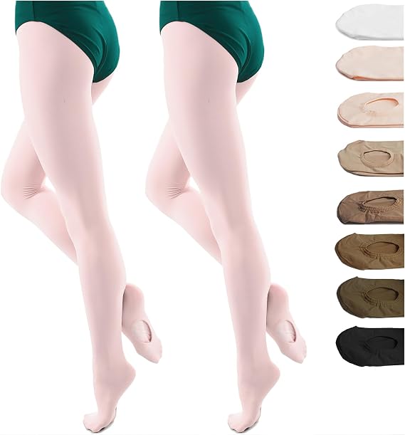 DANCEYOU Dance Tights 2 Pairs Convertible Girls' Ballet Tights Opaque Leggings
