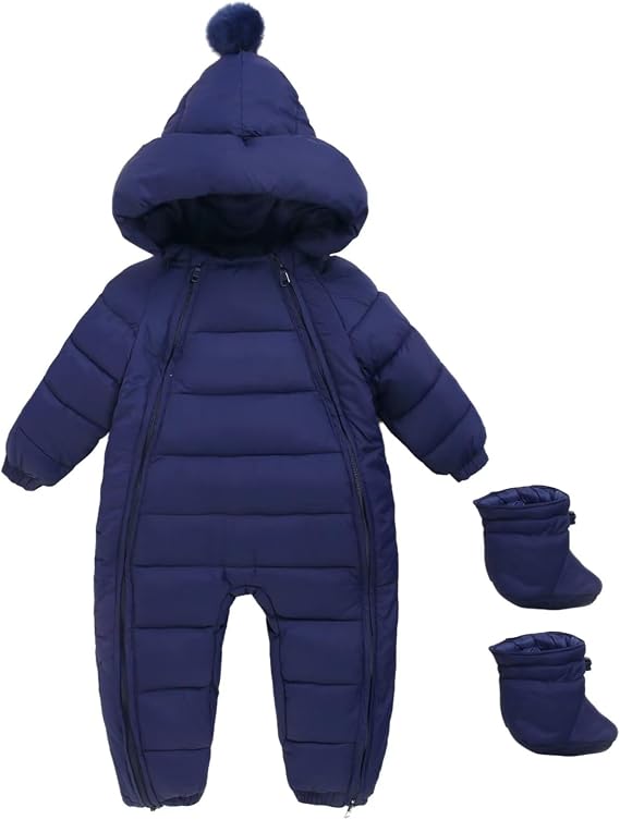 Baby Snowsuit Newborn Winter Unisex Jumpsuit Infant Hooded Double Zipper Romper Girls Boys Warm Outwear