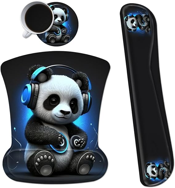 3Pcs Ergonomic Memory Foam Keyboard Wrist Rest Pad Set, Panda