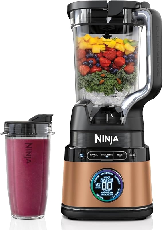Ninja 2-in-1 Detect Power Mixer Pro & Single Serve 1200W Mixer with Jug Single Serve Smoothies Mixing Chopping Vegetables & Mixing Frozen Drinks Copper/Black TB301EUCP