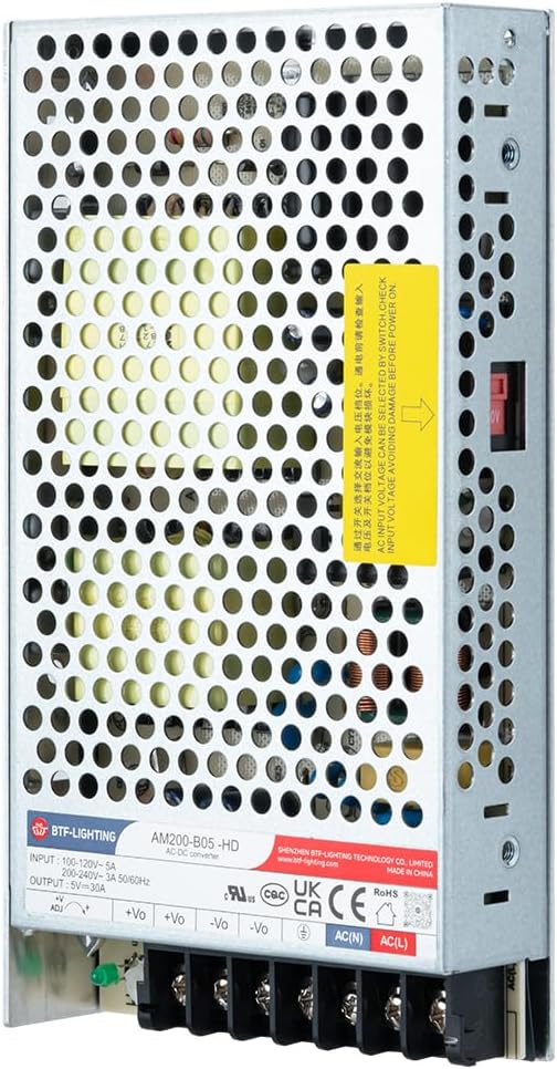 BTF-LIGHTING 150W 5V Power Supply CE Certified Aluminium LED Driver AC 100-240V to DC 5V Transformer for LED Strips, 3D Printer, CCTV Camera, Security System, Radio, Computer Project