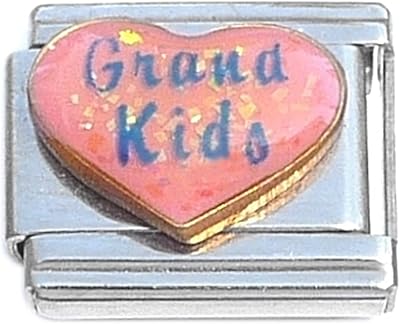 NewCharms Grandkids Pink Heart Grand Kids Italian Charm