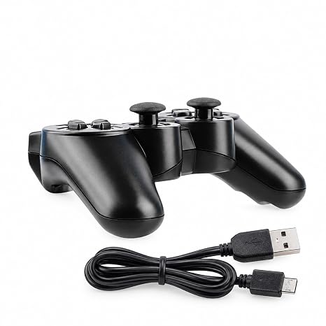 Wireless Controller For PS3 Double Shock 3 | 6-Axis | Gamepad with Motion Sensing | Compatible with PS3 & PS3 Slim | Includes USB Charging Cable Black (Upgraded & Enhanced)