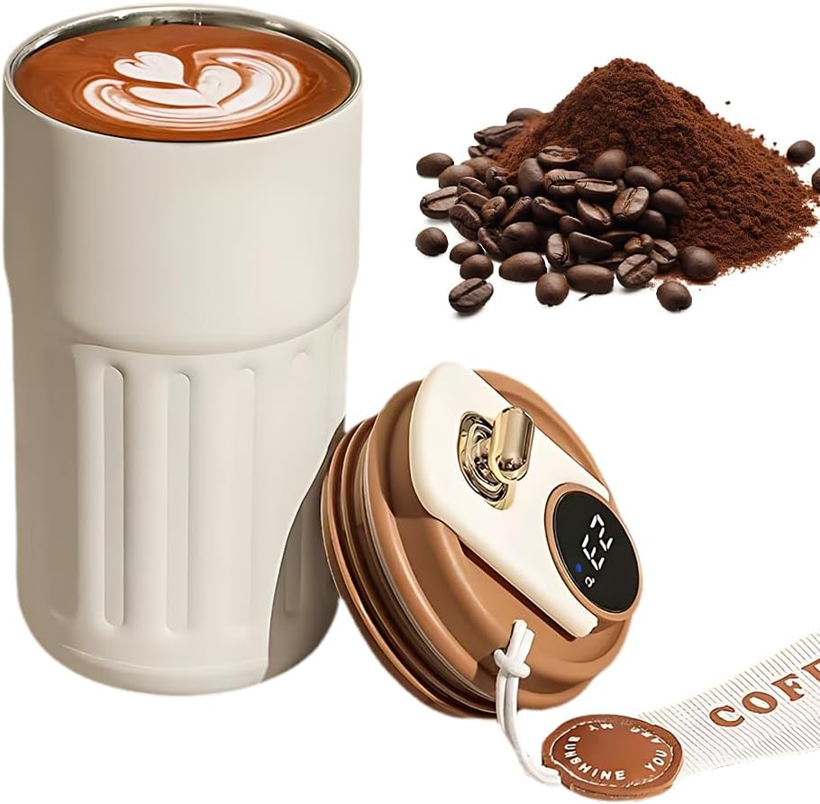 Coffee Thermos Mug, TGKYK 450ml Flask with Temperature Display, Thermal Mug, Insulated Coffee Mug, Portable Coffee Cup for Hot&Cold Drinks, Home, Travel, Office Brown