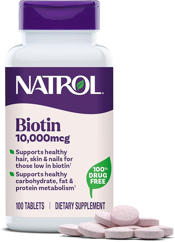 Natrol Beauty Biotin 10,000mcg Vitamins for Beauty, 100 Tablets | Support Healthy Hair, Skin and Nails for Those Low in Biotin, Support Healthy Carbohydrate, Fat & Protein Metabolism
