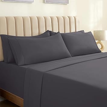 LuxClub 6 PC Full Size Sheet Set Sheets Deep Pockets 18" Eco Friendly Wrinkle Free Cooling Sheets Machine Washable Hotel Bedding Silky Soft - Dark Grey Full