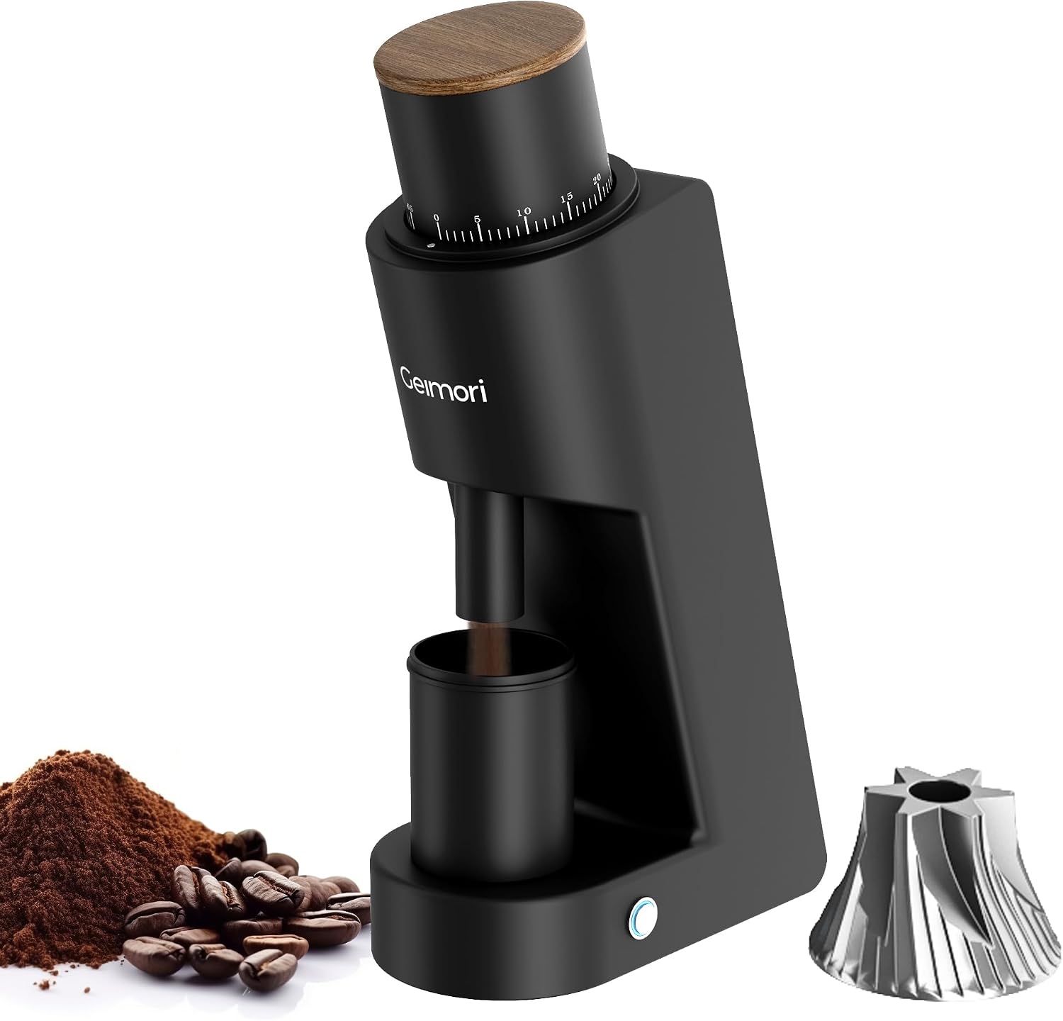 Single Dose Coffee Grinder,Geimori GU38 Coffee Grinder with 38mm 6-Core Stainless Steel Conical Burr, 0.01mm Stepless Adjustment, Low Retention Espresso Grinder with Magnetic Dosing Cup,Black