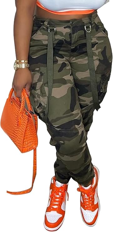 Famnbro Women Camo Cargo Pants Army Fatigue Casual Camouflage Joggers