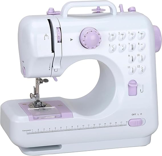 Multifunctional Sewing Machine, Mini Sewing Machine, Embroidery Machine with 12 Built-in Stitches & Light, 2 Speeds Adjustable, Forward and Reverse Sewing, for Beginners and Advanced