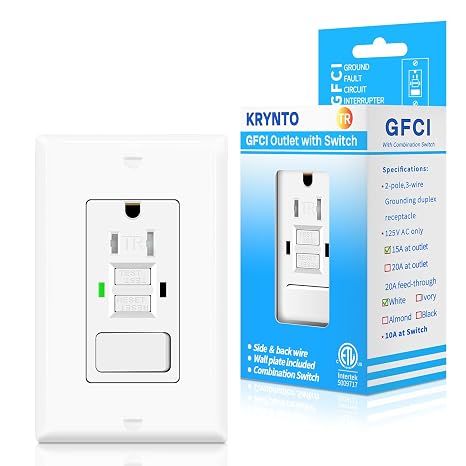 GFCI Outlet Light Switch Combo, 15A Self-Test TR ETL Listed 1 Pack