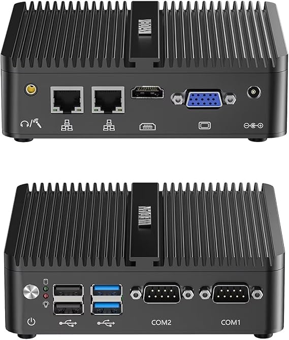 WEIDIAN Fanless Mini PC, Industrial PC, Mini Computer J5005(up to 2.8GHz), 4K HD+VGA Dual Dispaly Output, 2Gigabit Ethernet, 4USB, 2RS232 COM, Win11, WiFi, BT(8GB RAM 512GB SSD)