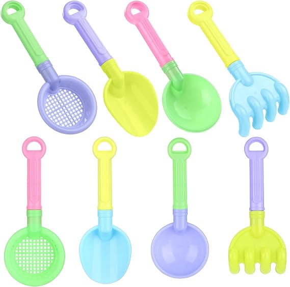 Skylety 8 Pcs Sand Shovels for Kids Beach Toys Plastic Rake Sifter None