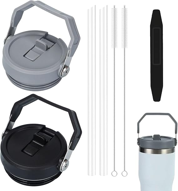 Copbopwn 2 Pack Leak Proof Cup Lid Replacement Cup with Flip Lid for Quencher 40oz Tumbler Flip Straw Lid with Cleaning Brushes Detachable Lid Leakproof Travel Tumbler Lids